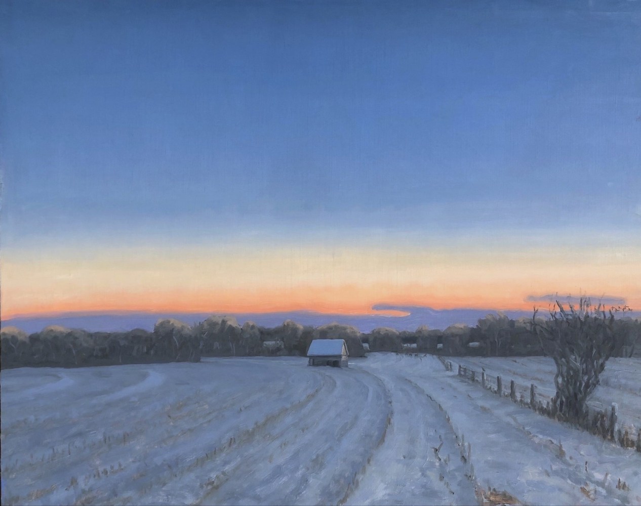 Corn Crib, Winter Fields  24&quot; x 30&quot;  Oil On Canvas