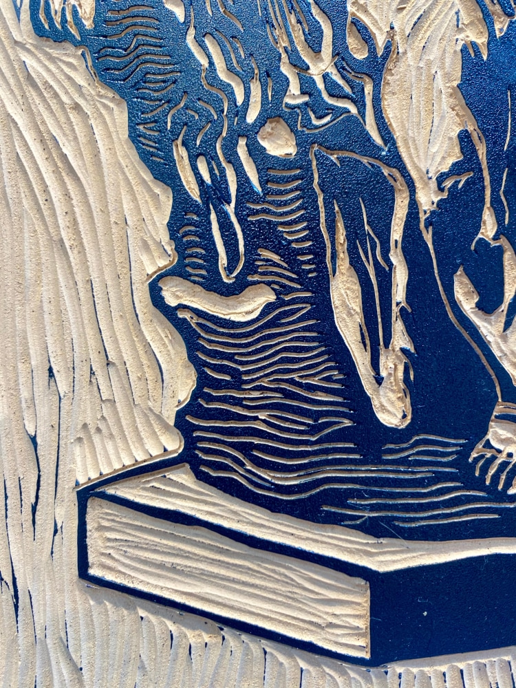 Damian Zapien  A Sleeping Satyr, Reimagined  10&quot; x 8&quot; x 1&quot;  Linoleum On Wood Block  2024