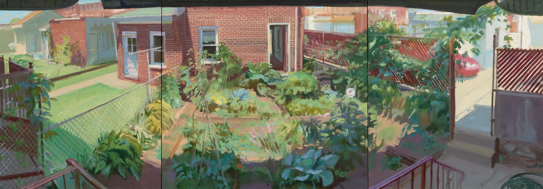 Jan’s Garden In August  28″ x 80″  Oil On Linen