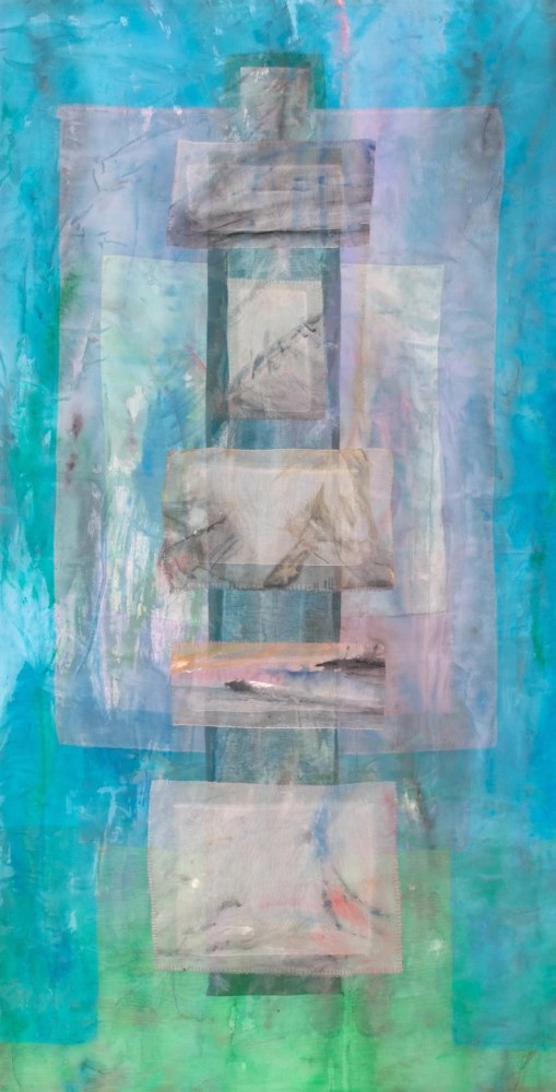 Between Sea and Sky  59&quot; x 29.5&quot;  Acrylic And Thread On Silk