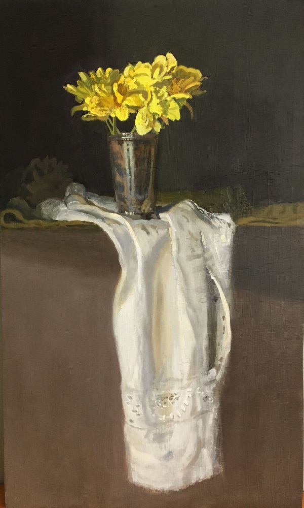 Daffodils In A Silver Goblet  24&quot; x 14.5&quot;  Oil On Panel