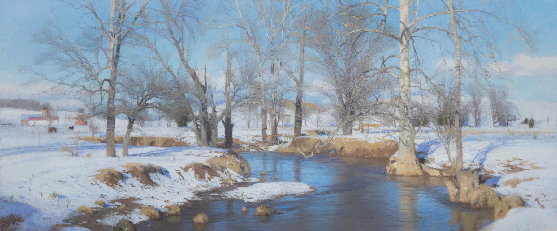 Bend In The Creek  26.25&quot; x 63&quot;  Oil On Canvas
