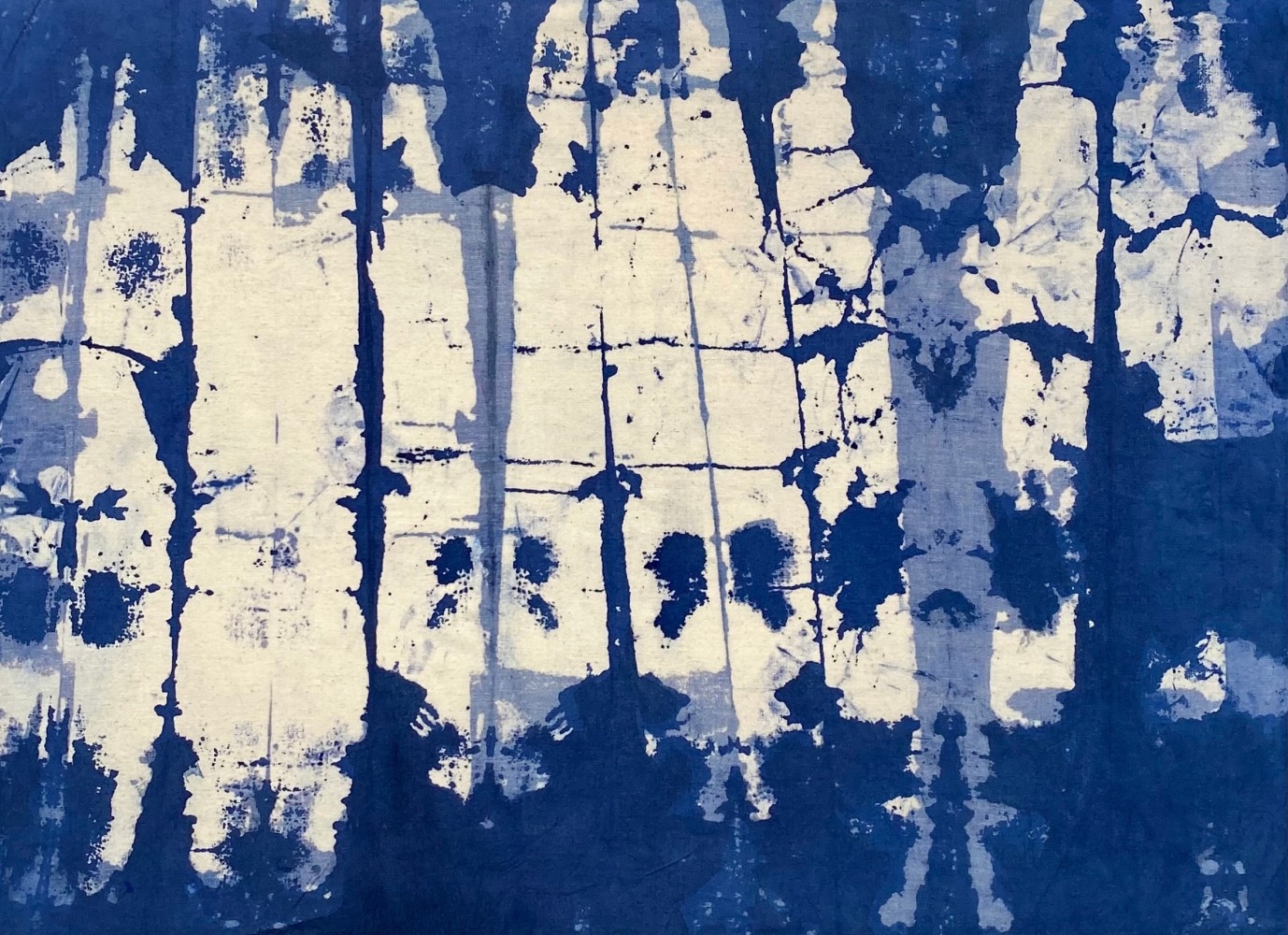 Favour Ritaro  In Between Here and There  17&quot; x 23&quot;  Indigo Dye On Fabric  2024