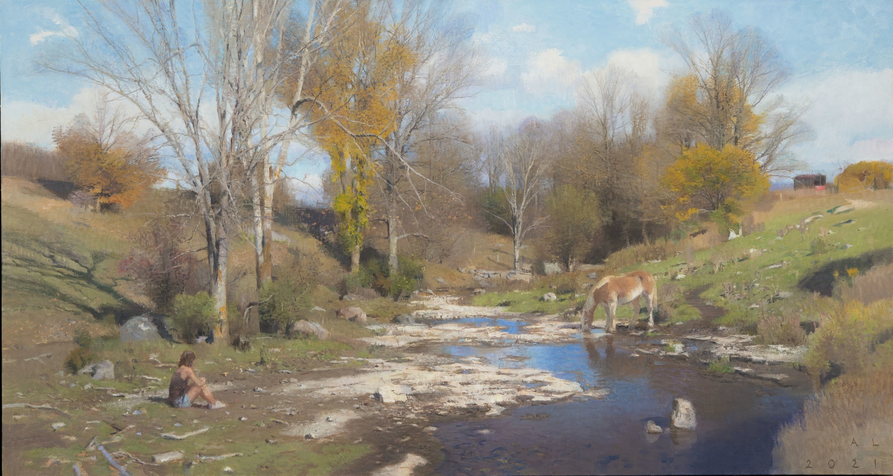 Ledges In The Stream  24.25 x 46.5&quot;  Oil On Canvas