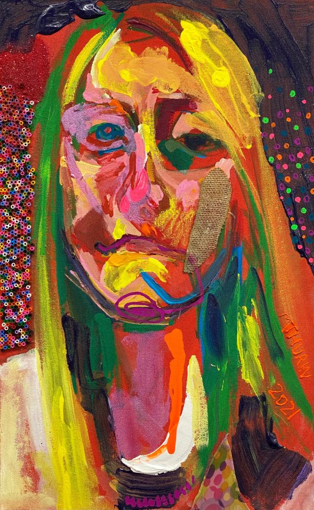 L.M. Via Zoom  24.25&quot; x 15&quot;  Mixed Media And Collage On Canvas