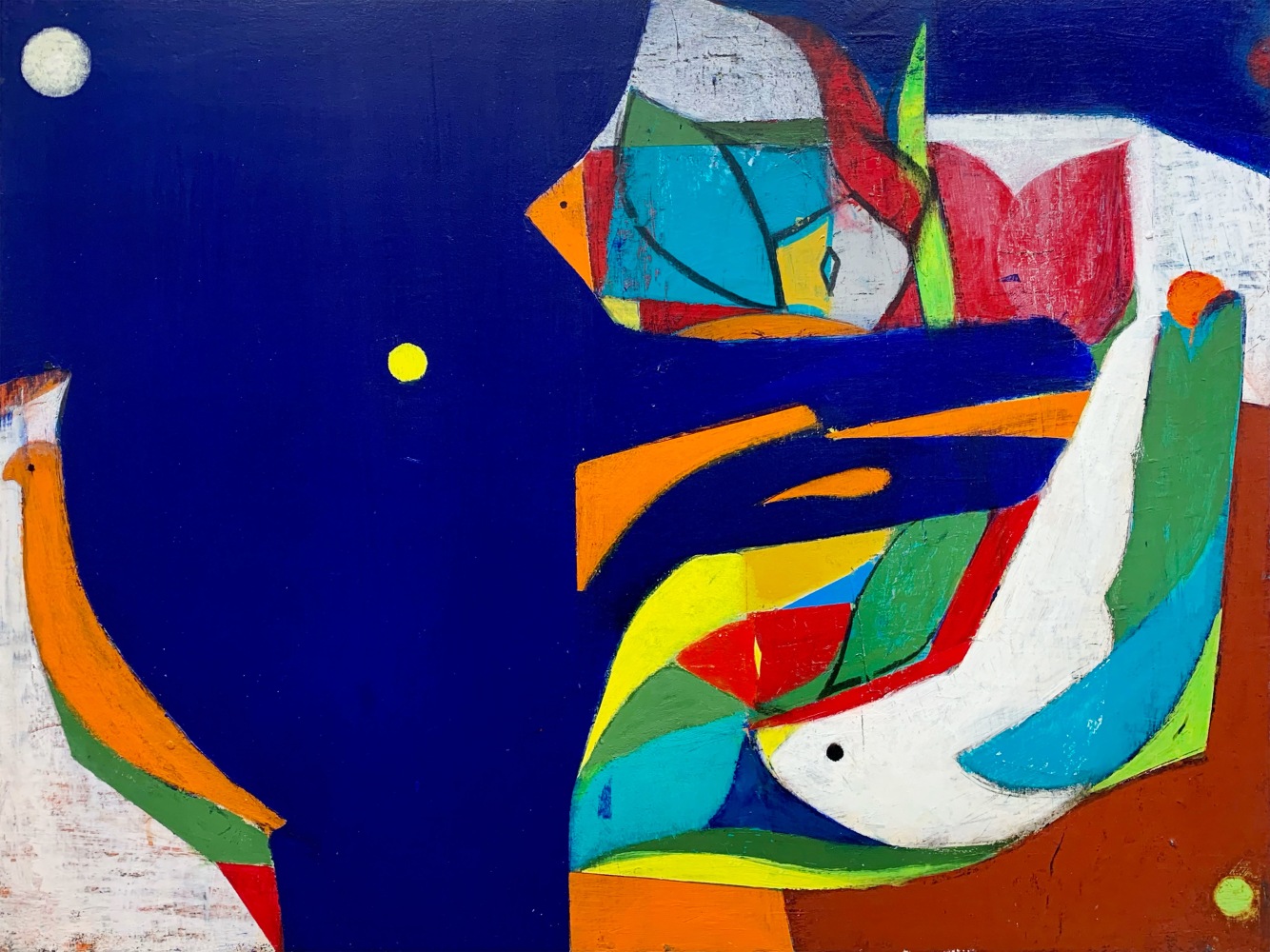 Precipice With Sun And Moon (Duck-Rabbit)  24&quot; x 32&quot;  Acrylic On Canvas On Panel