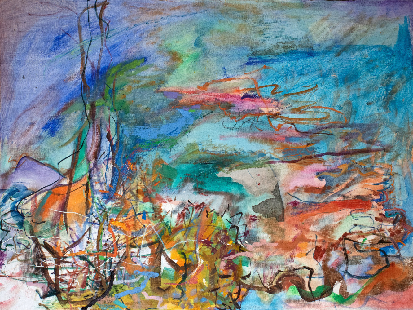 By The Lake  32 7/8&quot; x 24 9/16&quot;  Oil On Canvas