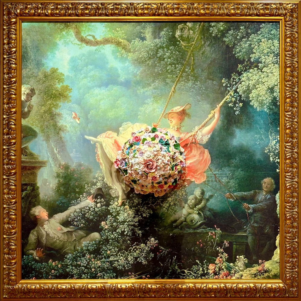 Have Your Cake And Eat It Too (After Fragonard), 2016 - 2023  48&quot; x 48&quot;  Mixed Media