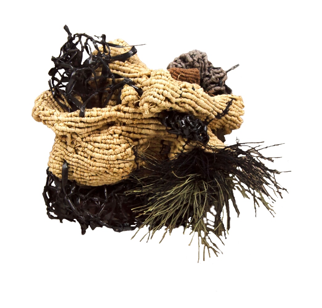 Black Moss  5&quot; x 7&quot;  Mixed Fiber, Natural Raffia, Linen, Cotton, Synthetic Ribbon