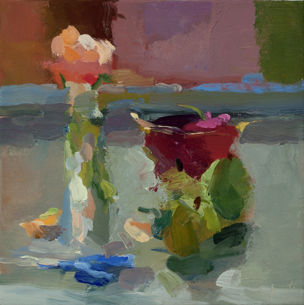 Roses, Cherries, and Pears  10&quot; x 10&quot;  Oil On Linen
