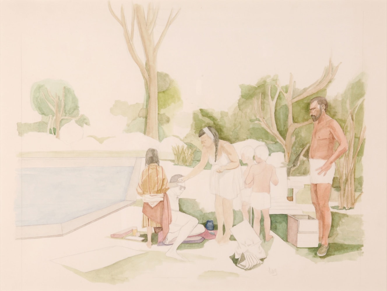By The Pool I, c. 1968  14.88&quot; x 19.75&quot;  Watercolor And Graphite On Paper