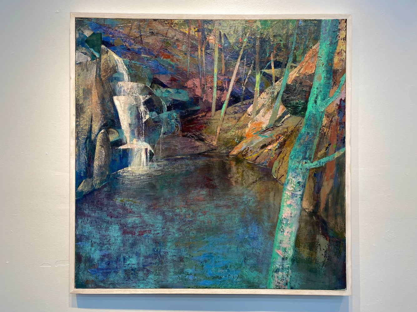 Wahconah Falls  42” x 42”  Oil And Collage On Canvas