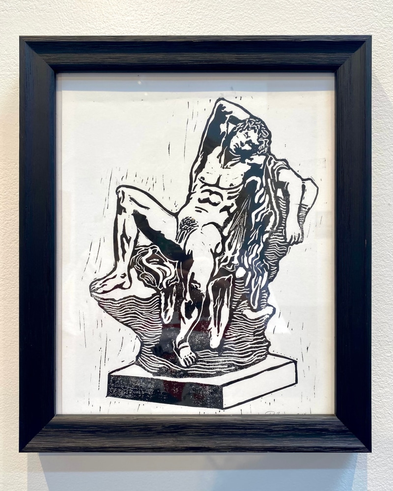 Damian Zapien  A Sleeping Satyr, Reimagined  10&quot; x 8&quot; x 1&quot;  Linoleum On Wood Block  2024