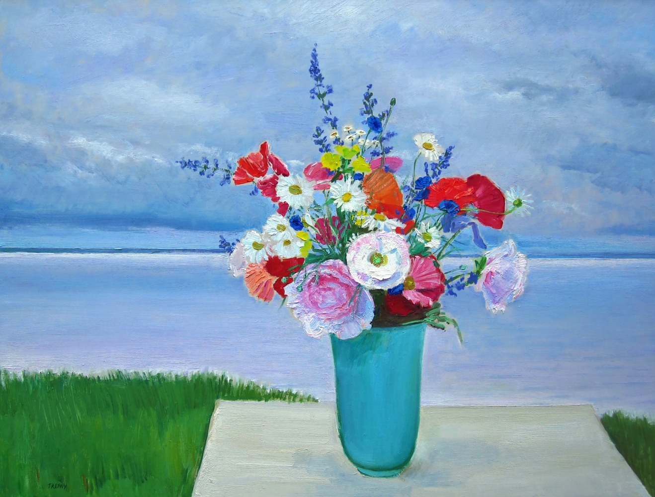 June Bouquet With Poppies After Rain  24&quot; x 32&quot;  Oil On Panel