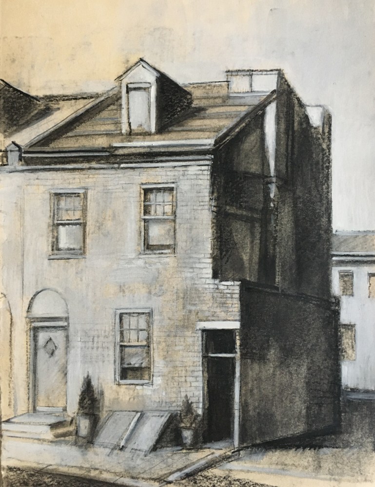 Wood Street 15” x 11” Charcoal And Watercolor On Toned Paper