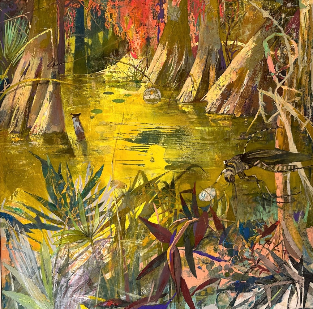 Swamp Lafitte  48” x 48”  Oil And Collage On Canvas