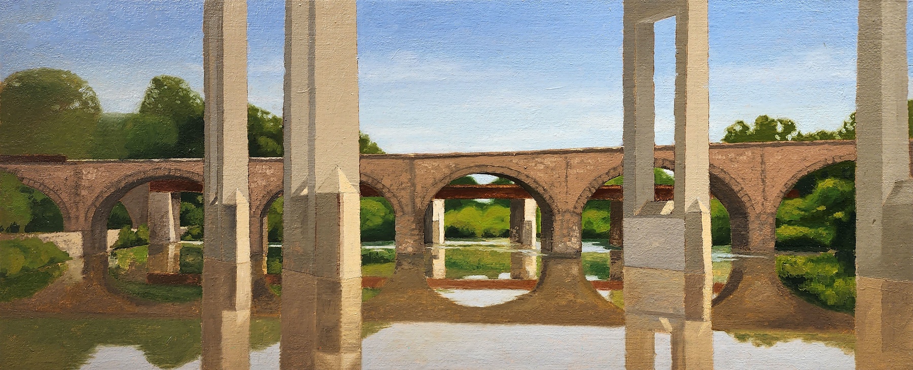 Schuylkill Bridges (SOLD)  11&quot; x 27&quot;  Oil On Linen