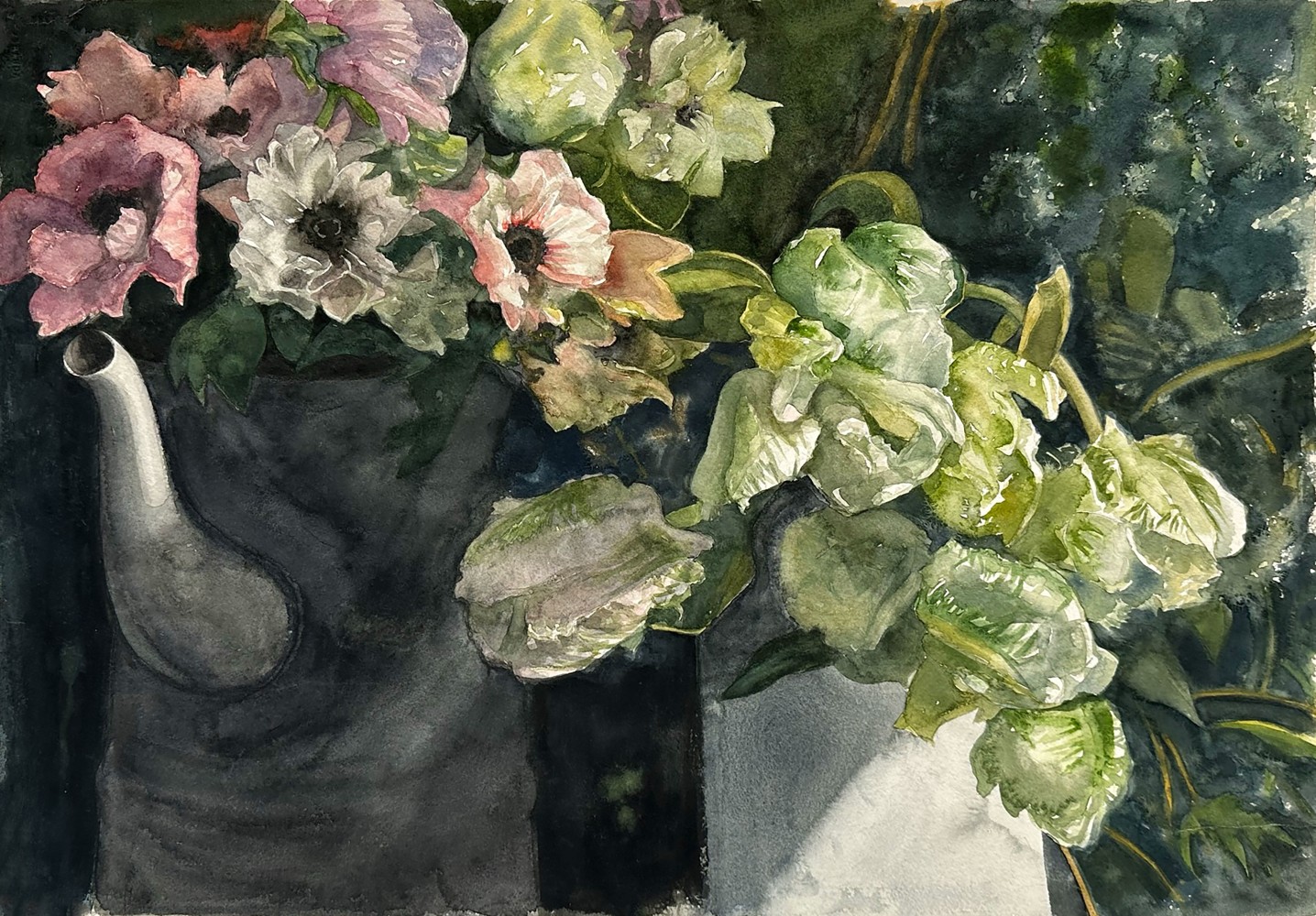 Anemones And Parrot Tulips  20.75&quot; x 29.5&quot;  Watercolor On D'Arches Paper