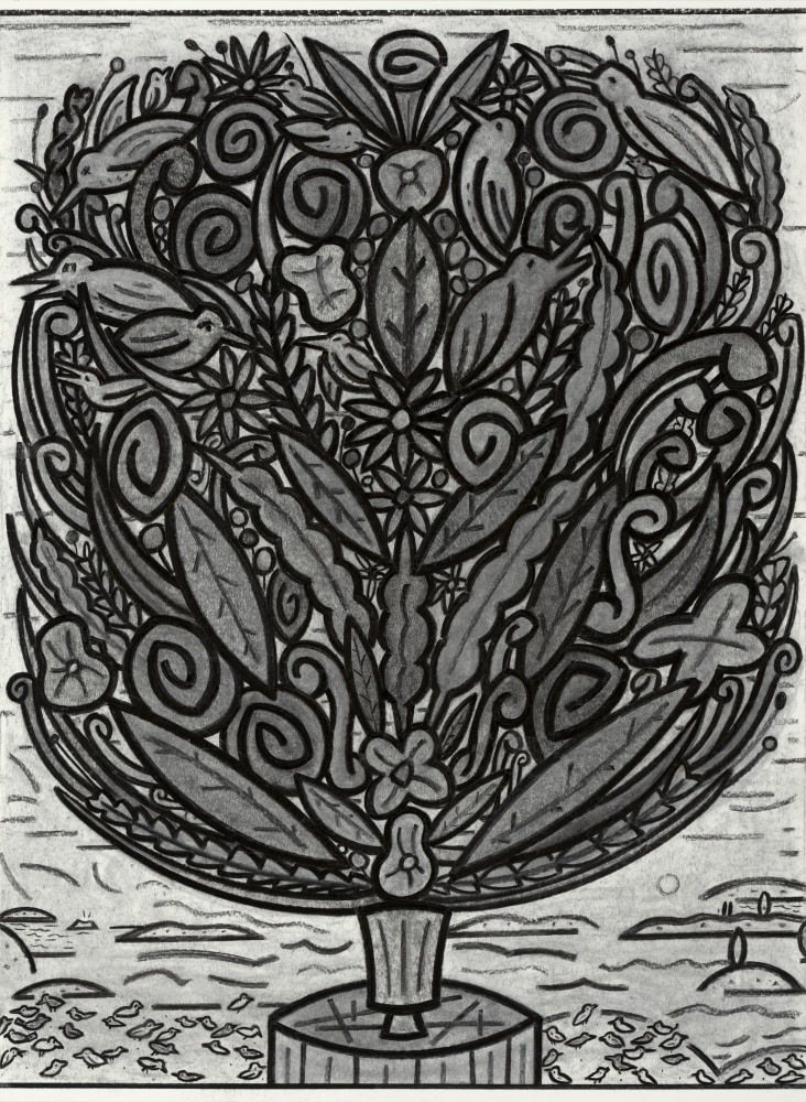 Flock – Centerpiece Series 49” x 36” Vine Charcoal On Paper (Lenox 100)