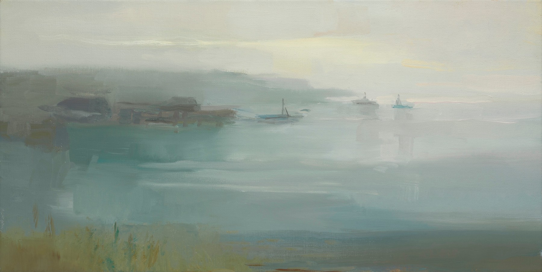 Fog At Dawn, Harbor View  15&quot; x 30&quot;  Oil On Linen