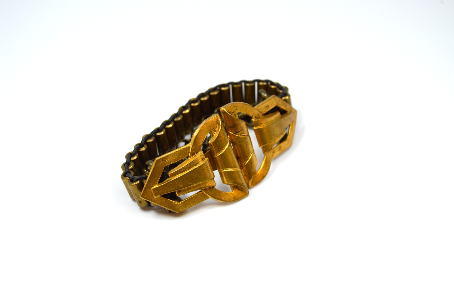 Amanda Kaiserman, Pandora Bracelet  one size  Antique Belt Buckle With Brass Chain And Tube, Beads, Leather Cord