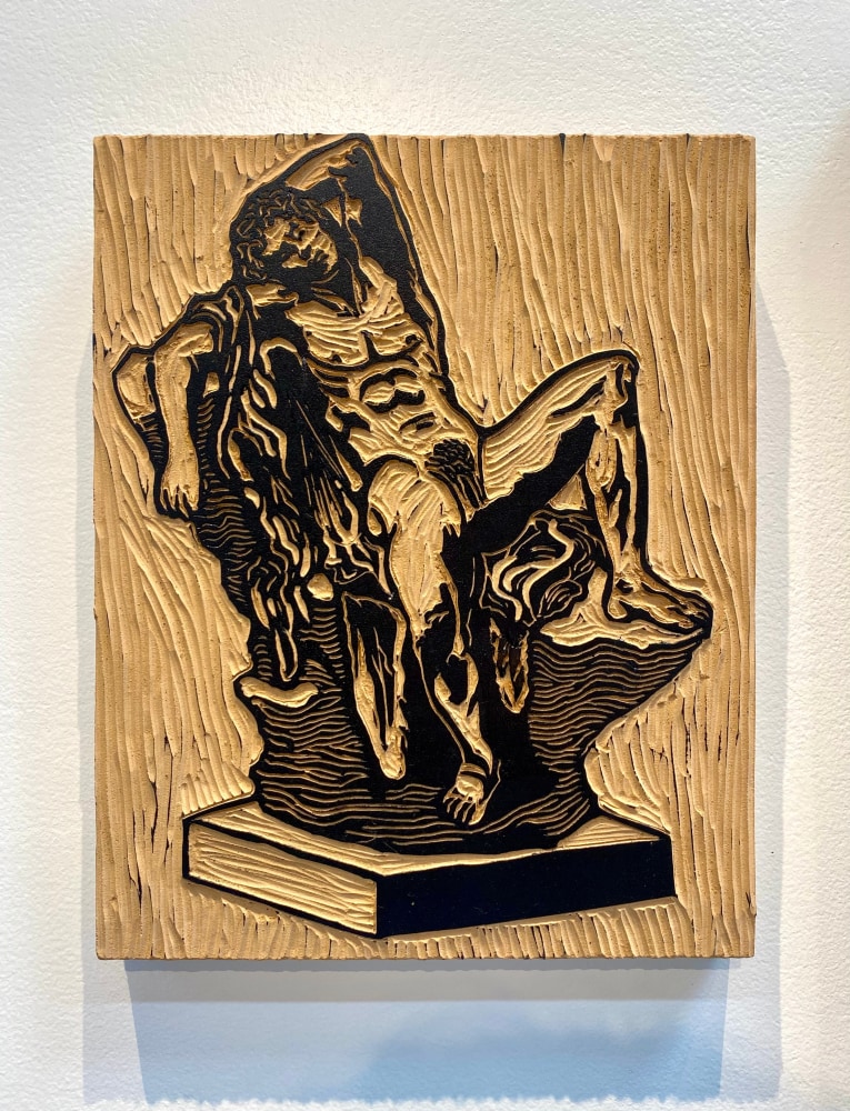 Damian Zapien  A Sleeping Satyr, Reimagined  10&quot; x 8&quot; x 1&quot;  Linoleum On Wood Block  2024