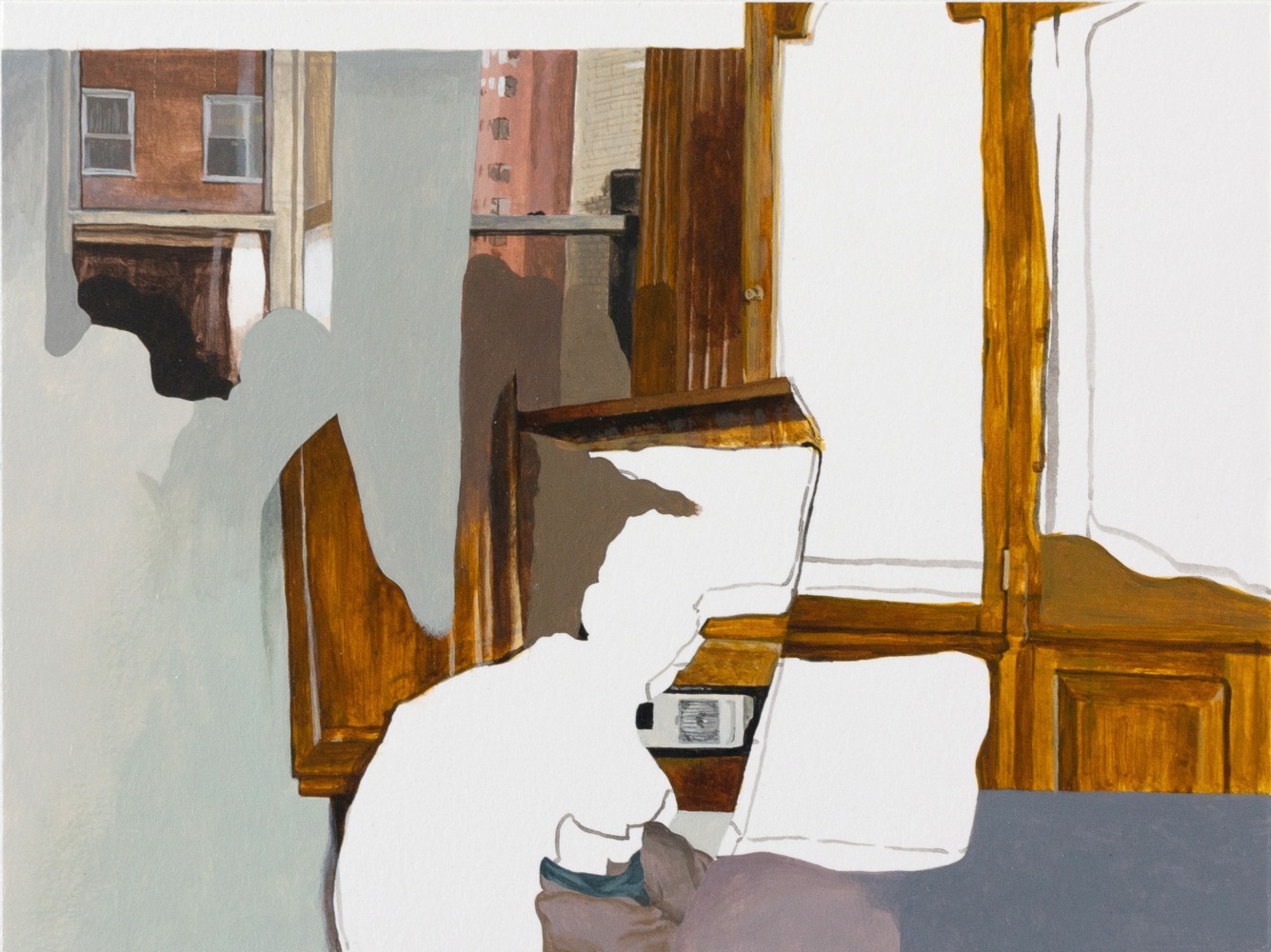 Jill Adler, There Are A Lot Of Wooden Cabinets Around The Apartment  5&quot; x 7&quot; x .5&quot;  Acrylic On Paper Mounted On Wood Panel