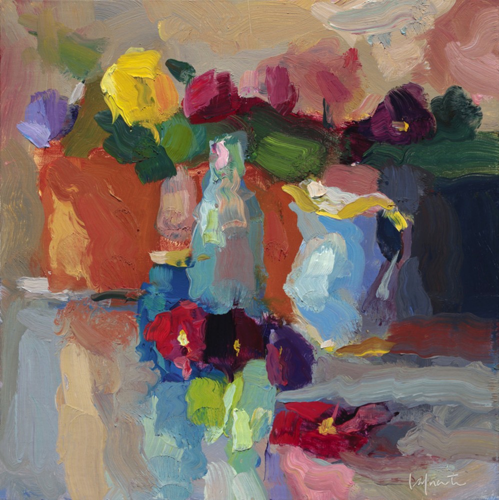 Christine Lafuente, Pansies And Creamer  12&quot; x 12&quot;  Oil On Linen