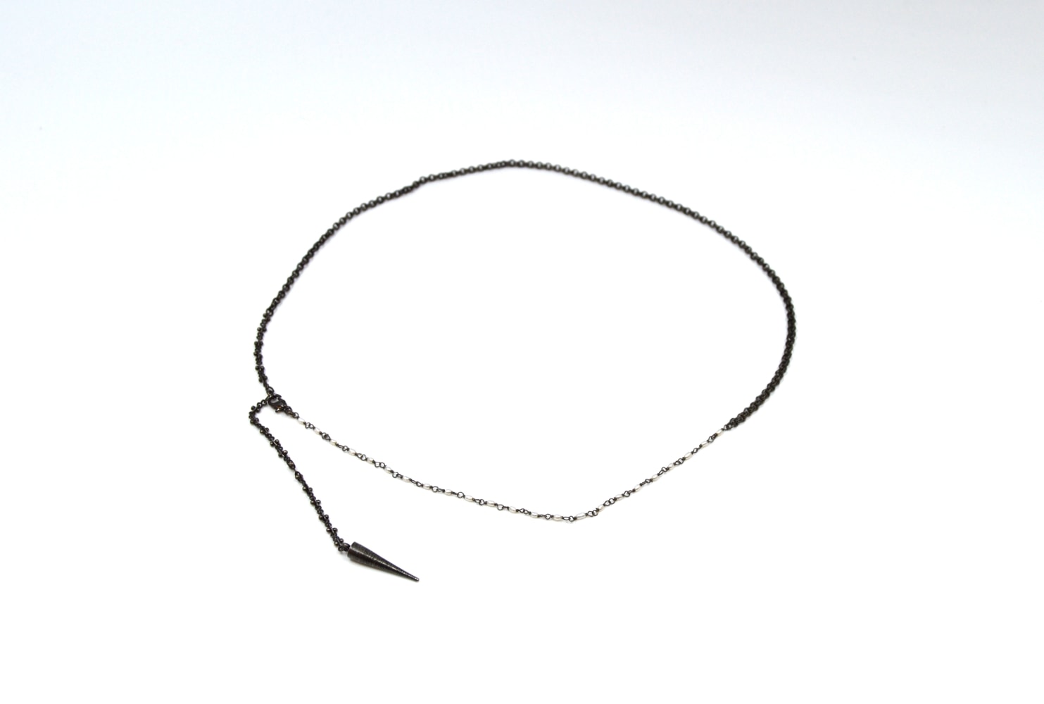 Amanda Kaiserman, Pearl Pendulum Necklace  one size  Brass With Silver Dip Oxidized Finish, Fresh Water Pearls