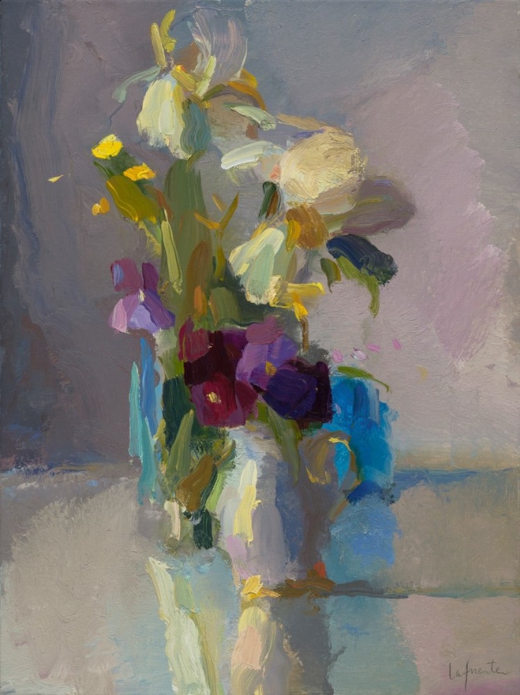 Iris, Pansies And Buttercup (SOLD)  16&quot; x 12&quot;  Oil On Linen