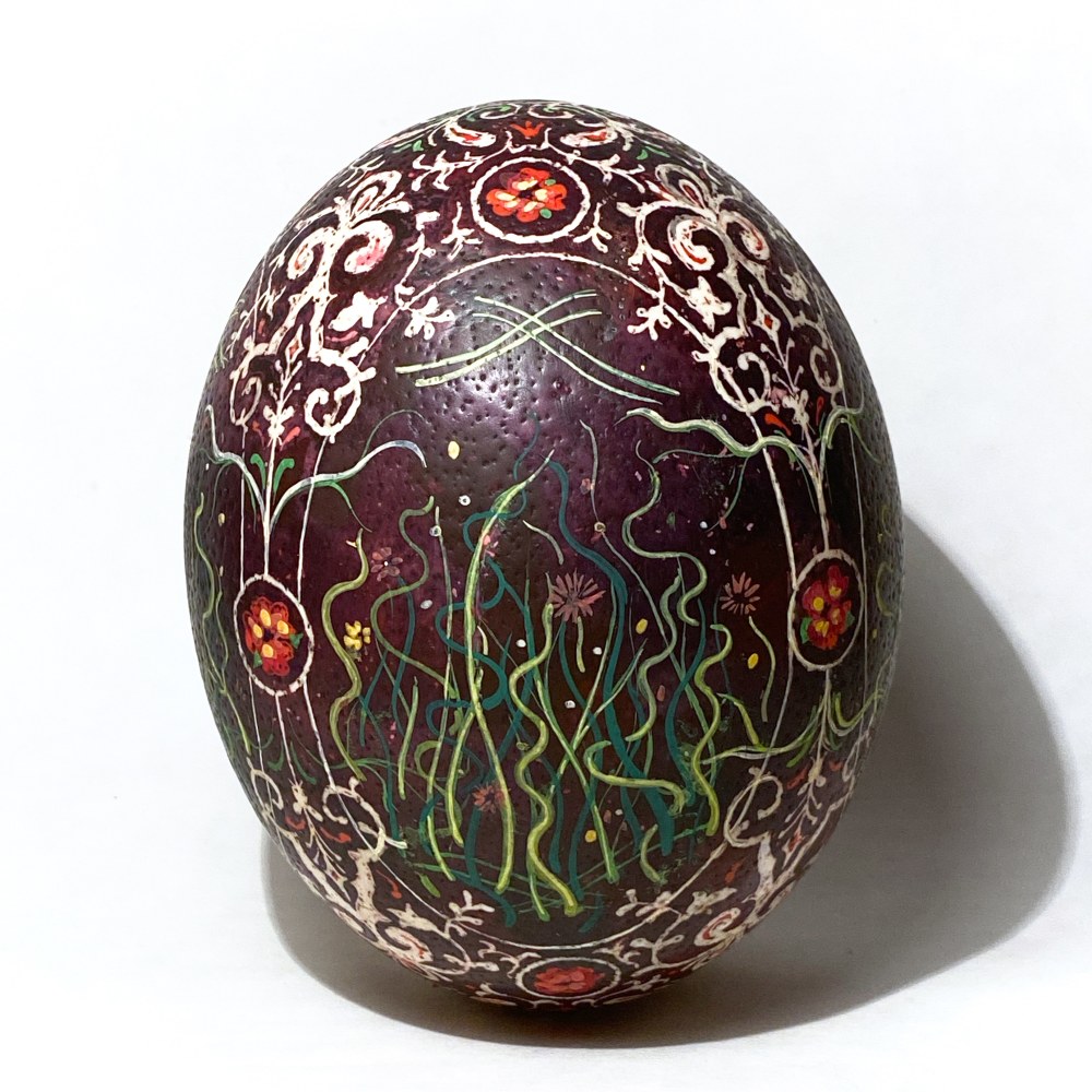 Clare McCarthy, Deep Red  One Size  Beeswax &amp; Batik Dyes, Acrylic Paint On Ostrich Egg