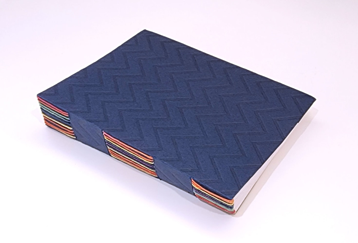 Rosae Reeder, Blue Cover With Hand-Dyed Rainbow Thread (Handmade Notebook)  5.5&quot; x 4.5&quot;   Blue Cover With Hand-Dyed Rainbow Thread Long Stitch - Soft Cover