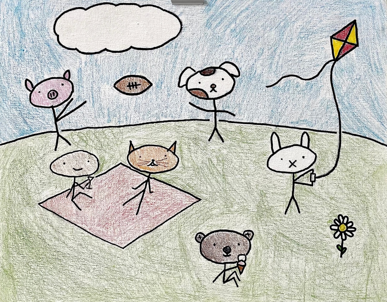 Adriel Juarez  Friends  11&quot; x 14&quot;  Colored Pencil And Permanent Marker On Canvas  2025