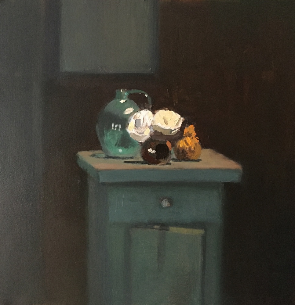 Still Life On A Green Cabinet  12&quot; x 12&quot;  Oil On Panel