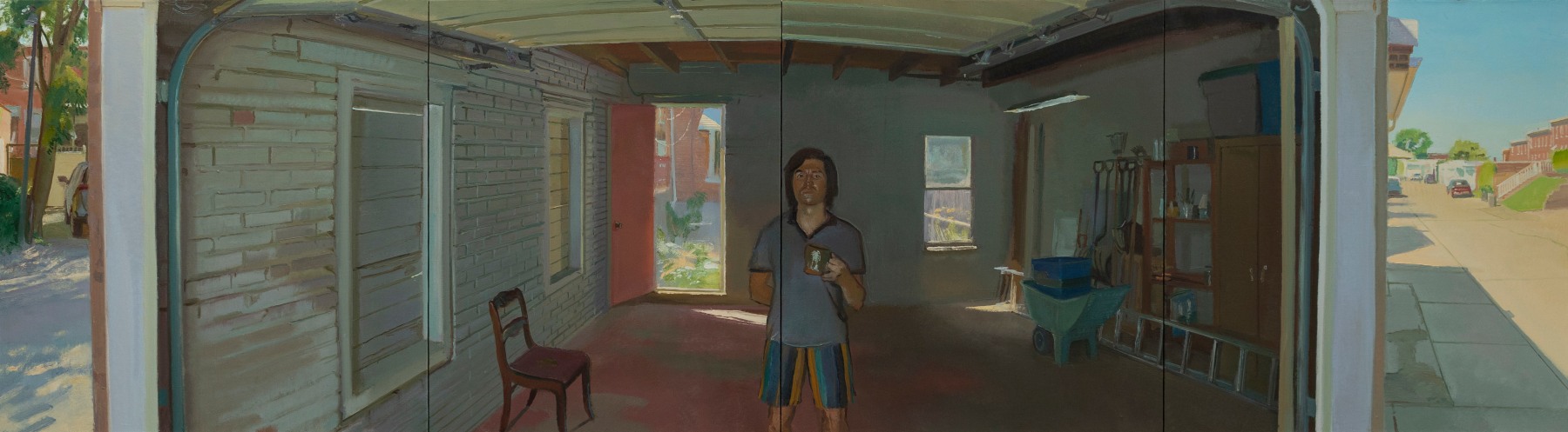Marcus In The Garage  30&quot; x 108&quot;  Oil On Linen