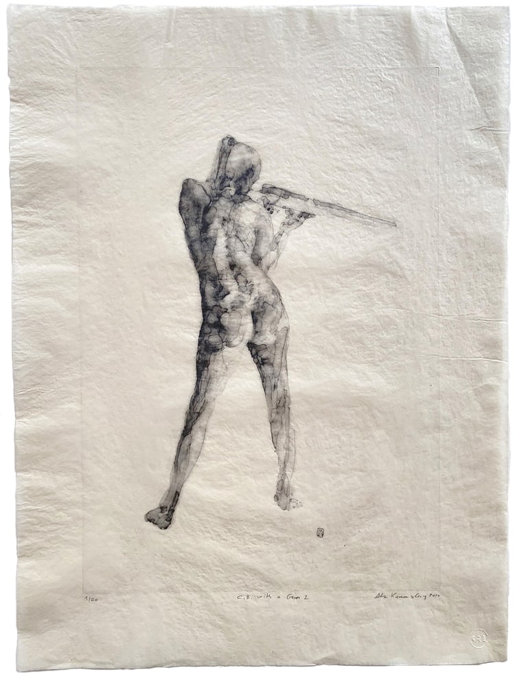 Alex Kanevsky, C.B. With A Gun 1 (4/20)  20&quot; x 15&quot; (Framed 24.5&quot; x 19&quot;)  Direct Gravure On Handmade Gampi Paper