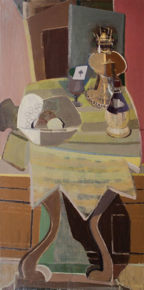 Elizabeth Geiger, Still Life With Oil Lamp  48″ x 24″  Oil On Linen