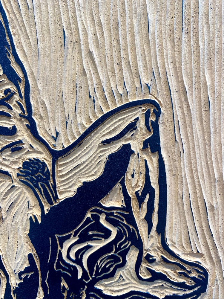 Damian Zapien  A Sleeping Satyr, Reimagined  10&quot; x 8&quot; x 1&quot;  Linoleum On Wood Block  2024