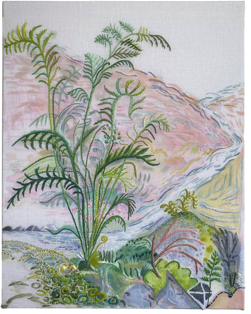 Heidi Leitzke, Foote Brook Ferns  20&quot; x 16&quot;  Thread And Acrylic On Linen