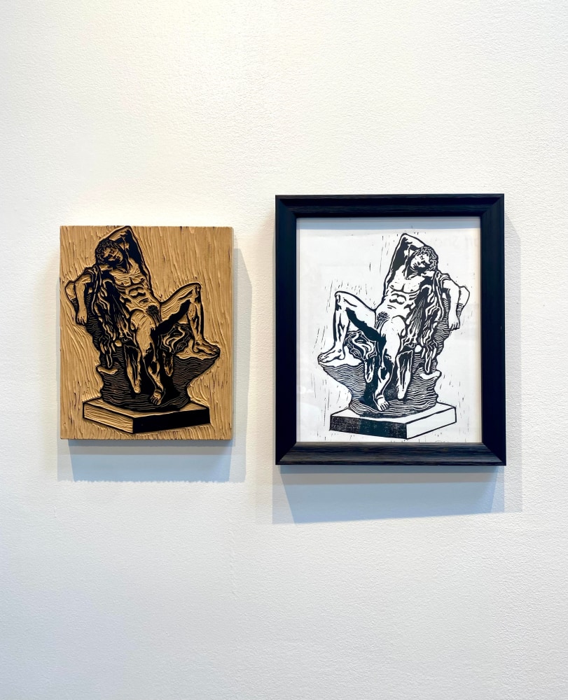 Damian Zapien A Sleeping Satyr, Reimagined  2024 10 x 8 x 1 Linoleum on wood block