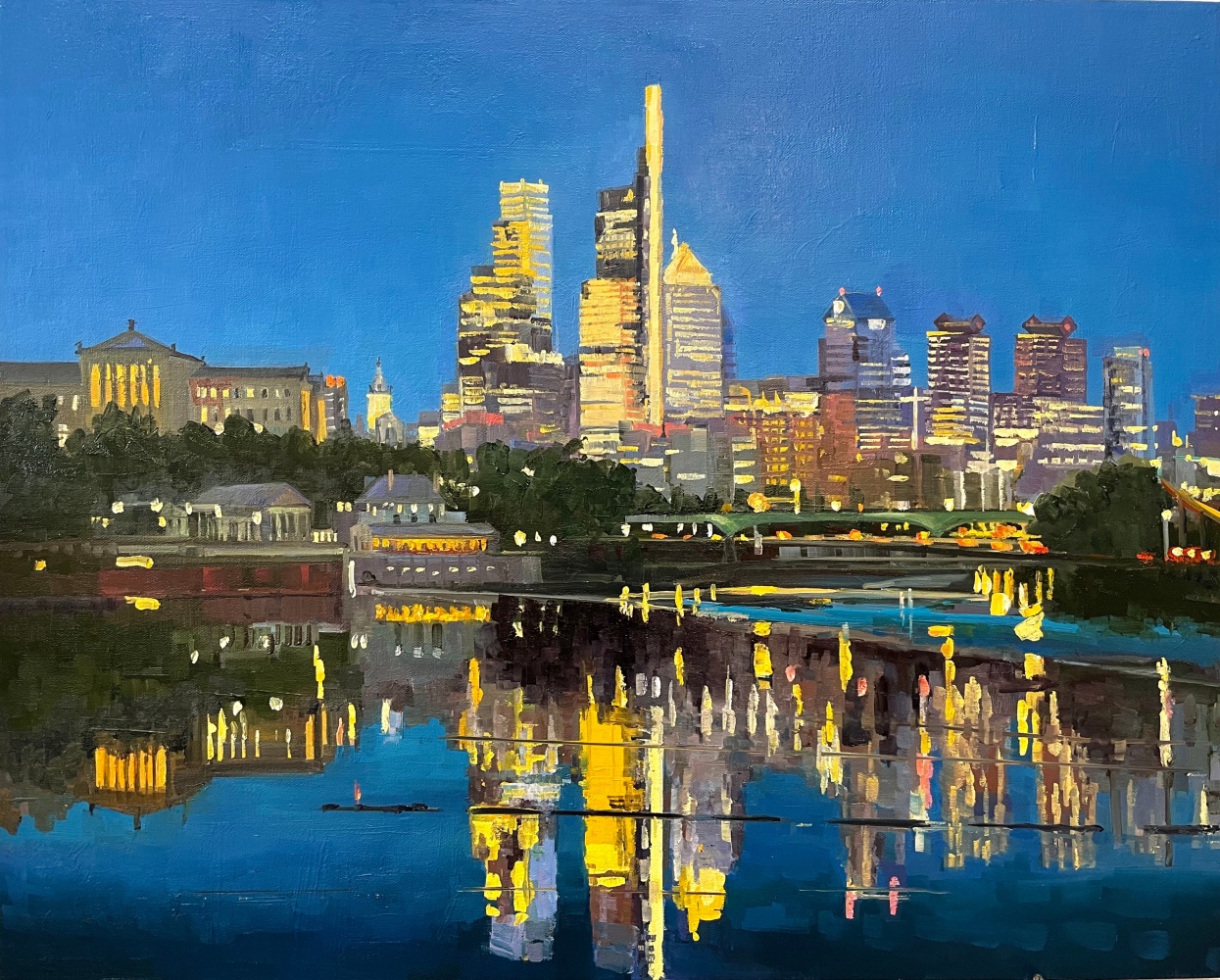 Philly Night Reflections (SOLD)  24&quot; x 30&quot;  Oil On Linen