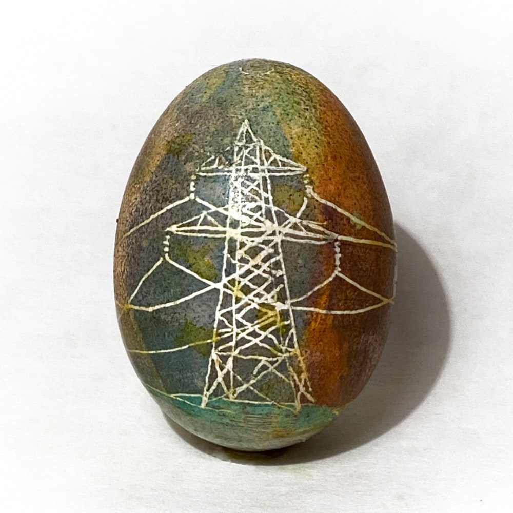 Clare McCarthy, Power Towers One Size  Beeswax, Batik Dyes, Acrylic Paint On Chicken Egg