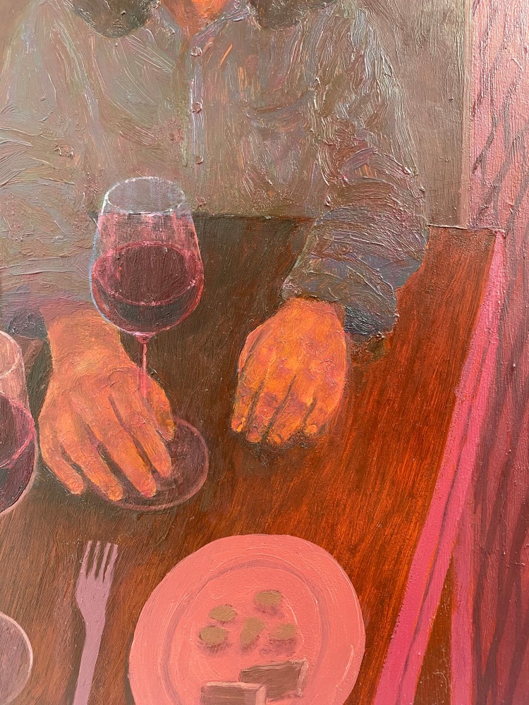 Wine Bar  19” x 14.5”  Oil On Panel