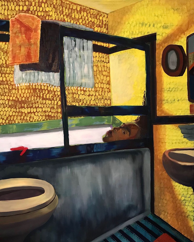 Chelsey Luster, Mama's Bathroom  60&quot; x 48&quot;  Oil On Panel