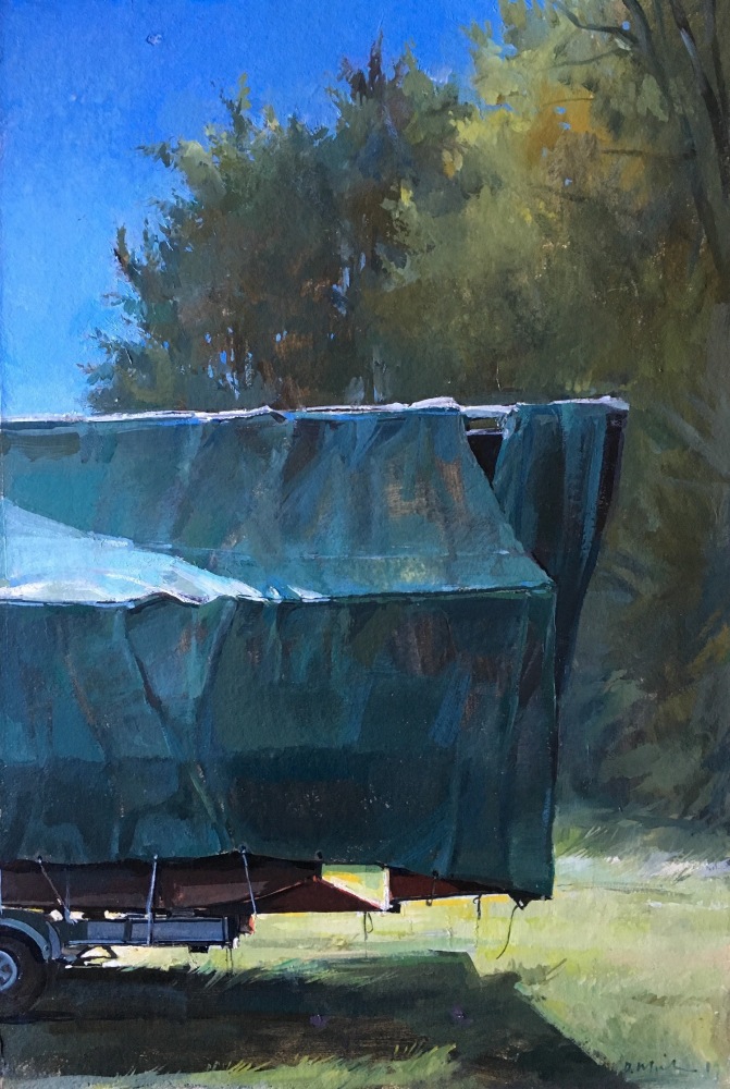 Covered Boat  22&quot; x 15&quot;  Oil On Board