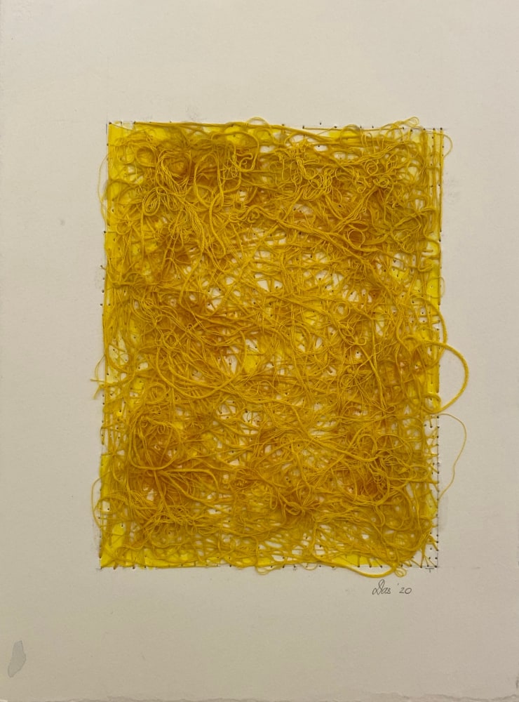 Work On Paper Yellow  15&quot; x 11&quot;  Watercolor, Thread, Turmeric And Gel Medium On Paper