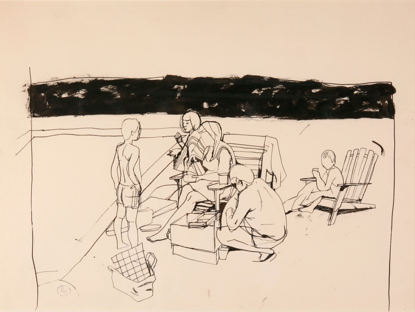 By The Pool IV, c. 1968  18&quot; x 24&quot;  Pen And Brush And Ink On Paper