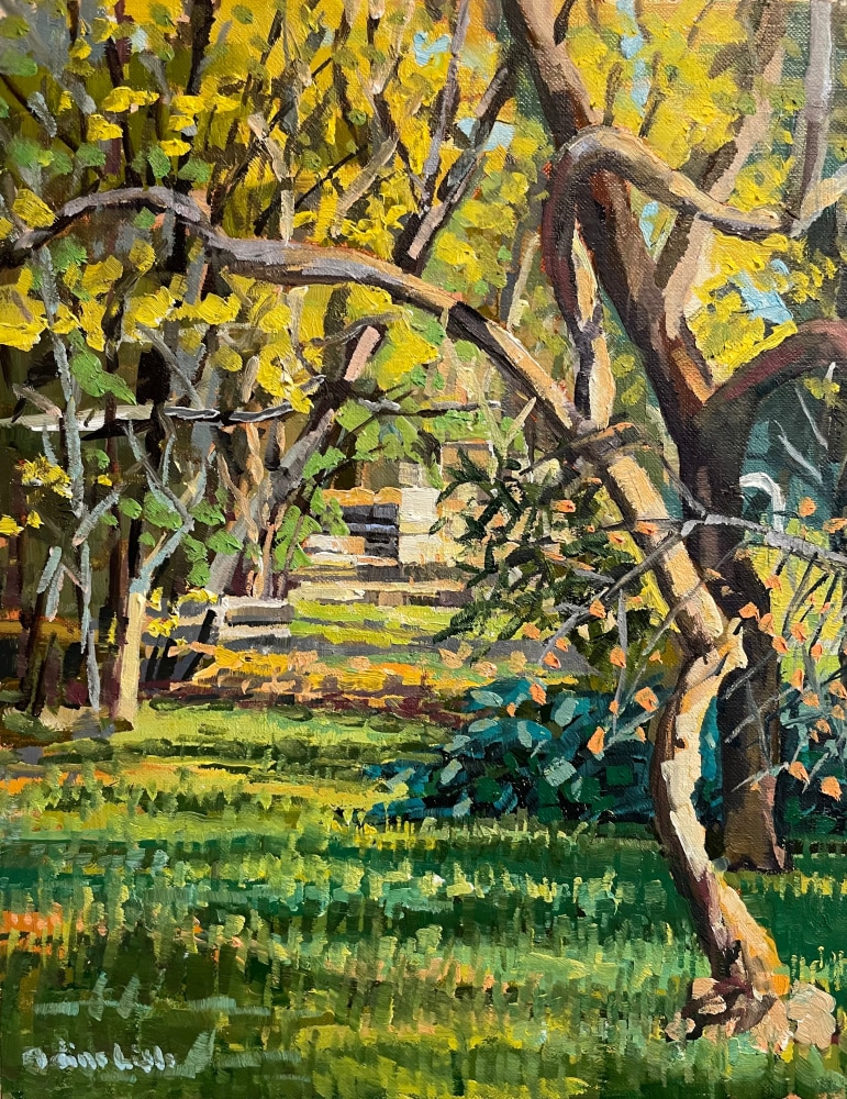 Elaine Lisle, Bower At The Barnes 10&quot; x 8&quot;  Oil On Canvas