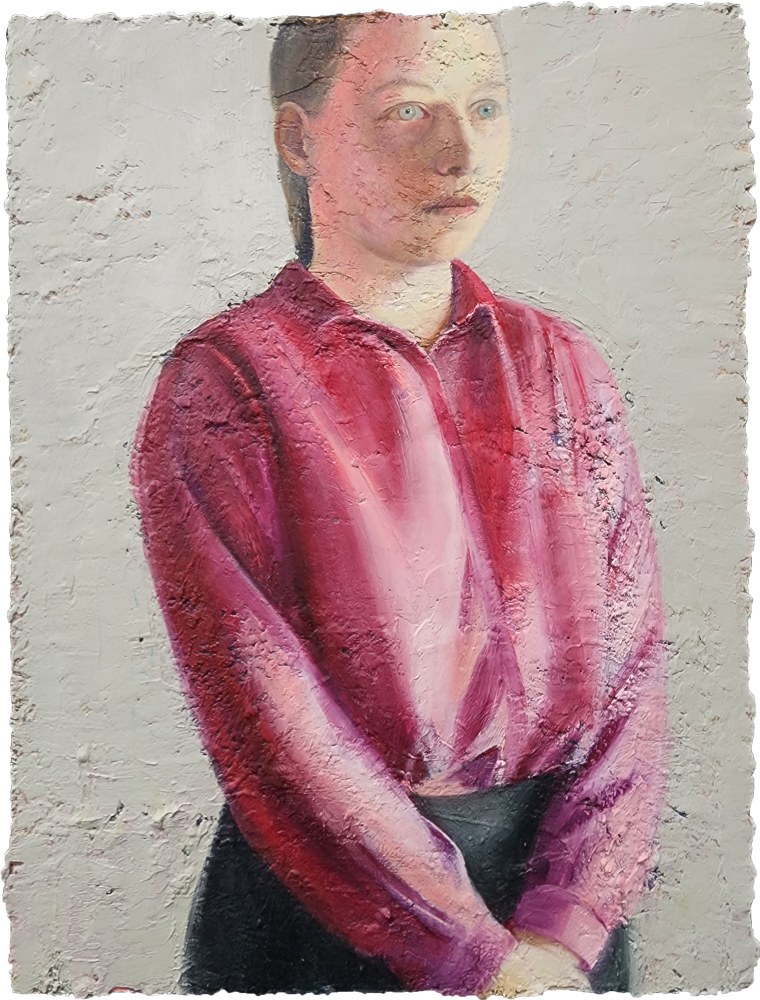 Untitled - Woman With Rose Shirt 26  16&quot; x 12&quot;  Oil On Panel