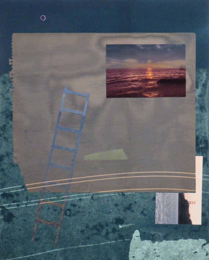 Kate McCammon, Ladder, Moon, And Bridge  20&quot; x 16&quot;  Velvet, Chiffon, Paper And Photographs